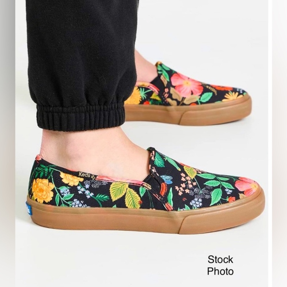 Keds x Rifle Paper Co. Botanical Double Decker Canvas Sneakers Black Multi Sz9